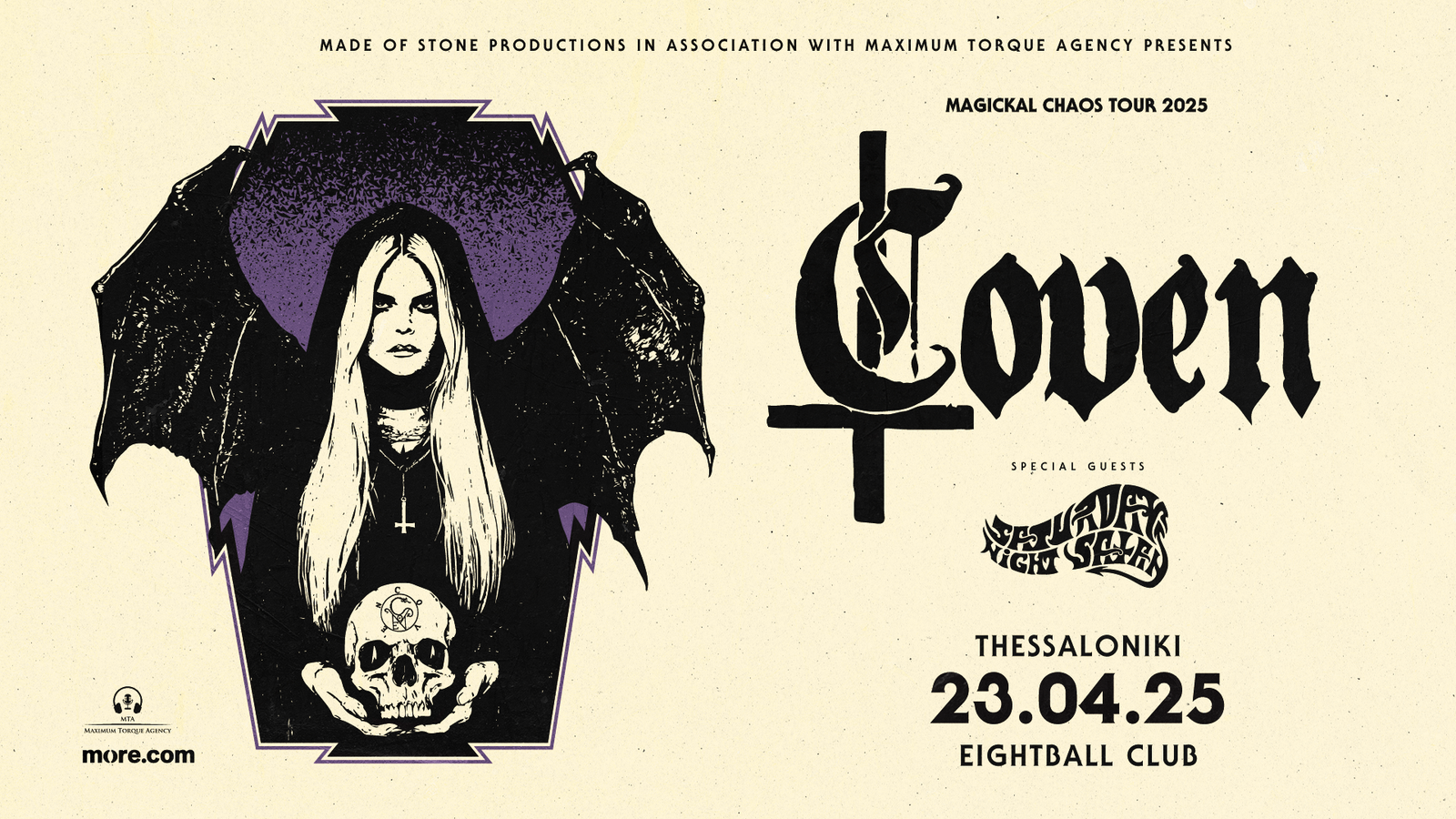 Coven “Magickal Chaos” Tour: Στην Ελλάδα για δύο εμφανίσεις | Special Guest: Saturday Night Satan (SKG)